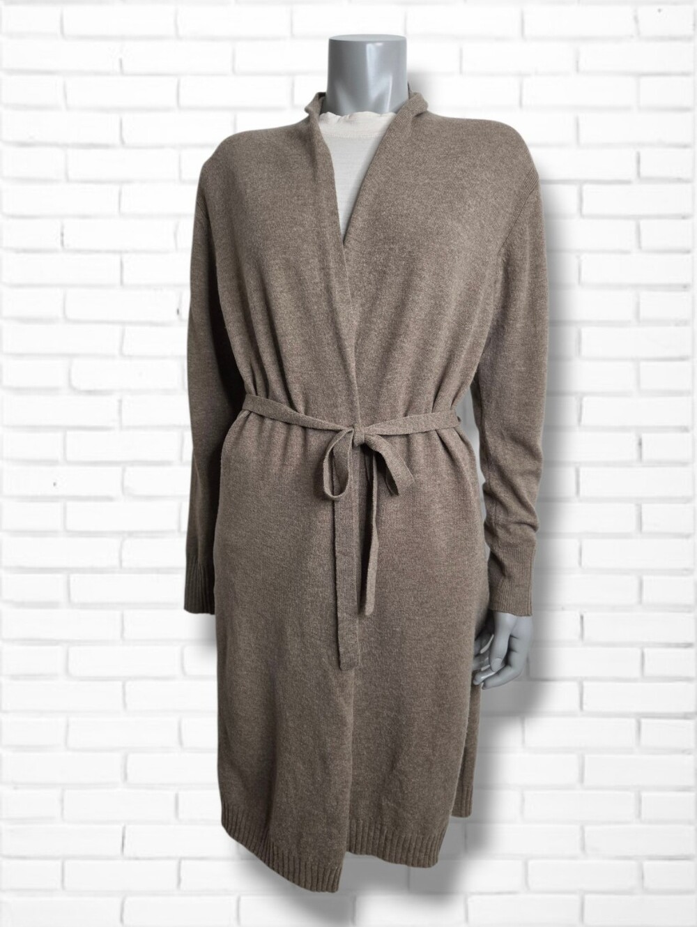 Luisa Cerano Size 4 US Tan Wool Cashmere Blend Long Line Open Cardigan